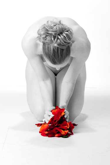 High Key Nude Woman with Roses